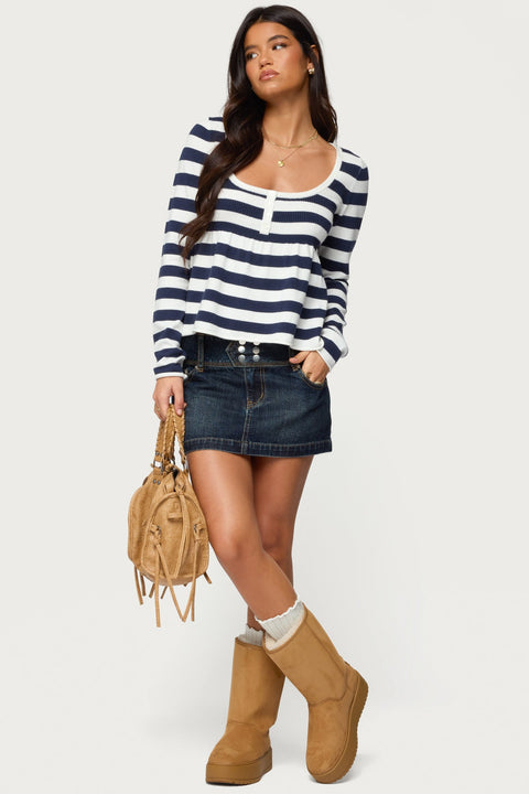 Lockie Striped Knit Babydoll Top