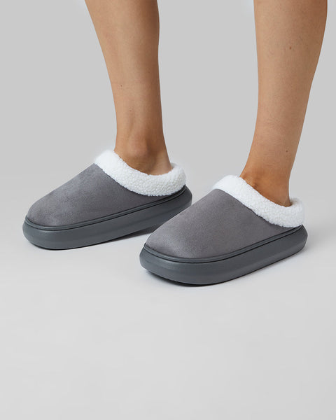 WOMEN'S SHERPA-LINED FAUX SUEDE SLIPPERS
