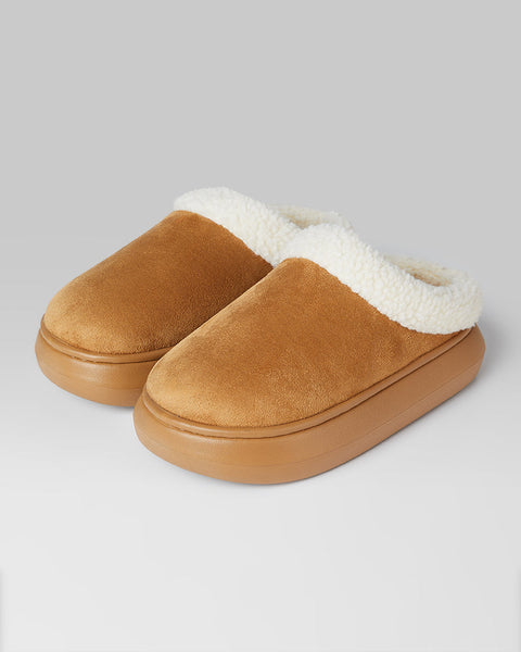 WOMEN'S SHERPA-LINED FAUX SUEDE SLIPPERS