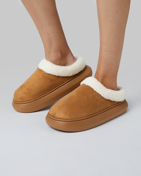 WOMEN'S SHERPA-LINED FAUX SUEDE SLIPPERS