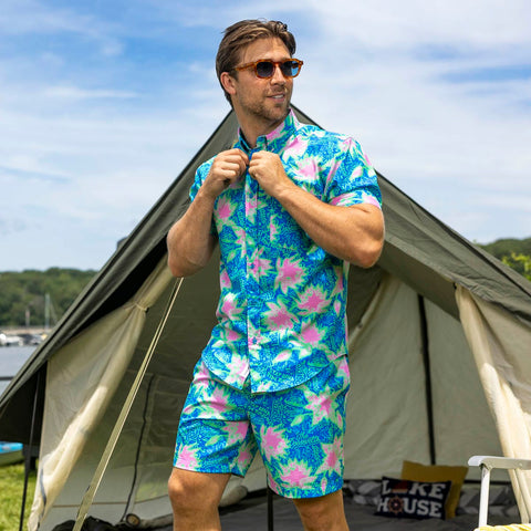 Camp Kunu Floral (Light Blue) – KUNUFLEX Short Sleeve Shirt