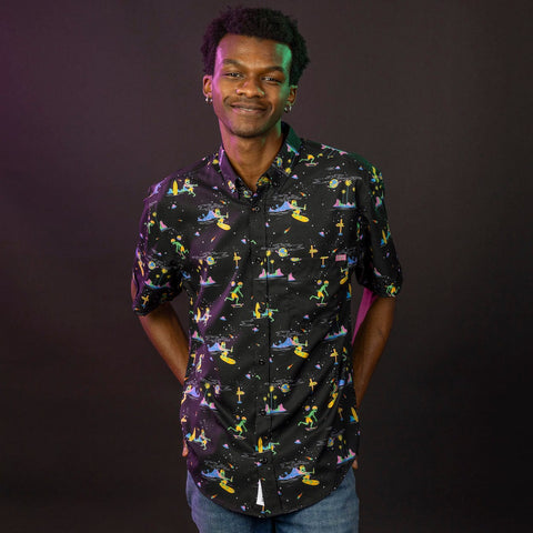 '90s Retro Space Beach – KUNUFLEX Short Sleeve Shirt