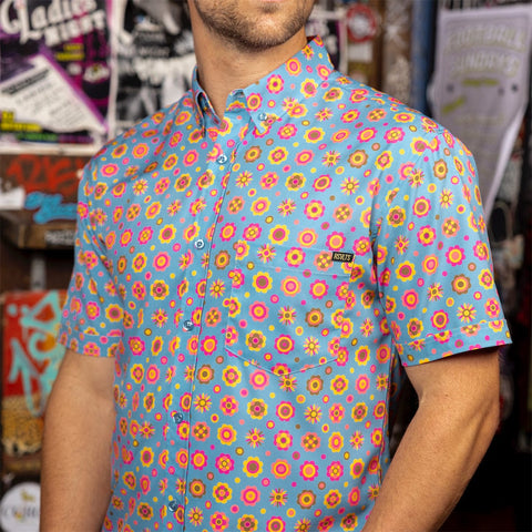 '70s Retro Flower Ballad – KUNUFLEX Short Sleeve Shirt