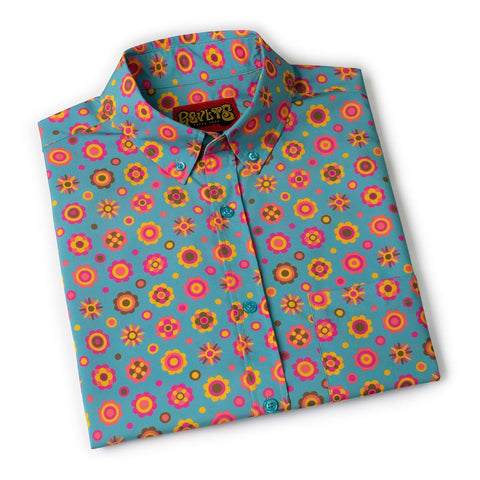 '70s Retro Flower Ballad – KUNUFLEX Short Sleeve Shirt