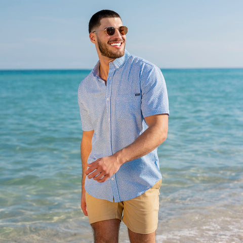 We Sail Without Him – Stretch Seersucker Short Sleeve Shirt