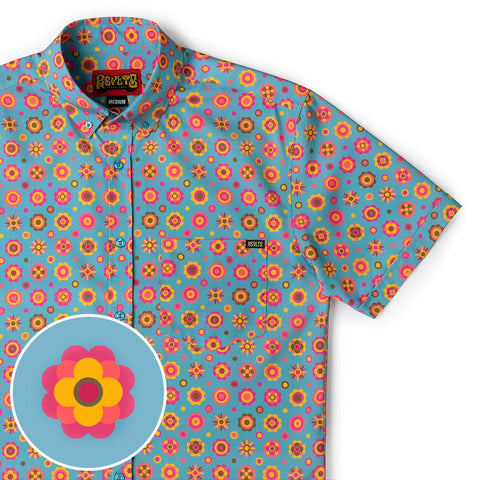 '70s Retro Flower Ballad – KUNUFLEX Short Sleeve Shirt