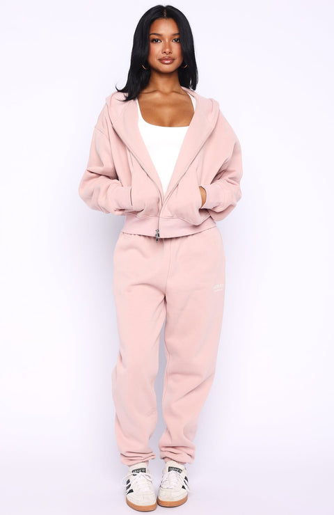 Can't Miss It Boxy Zip Front Hoodie Dusty Pink
